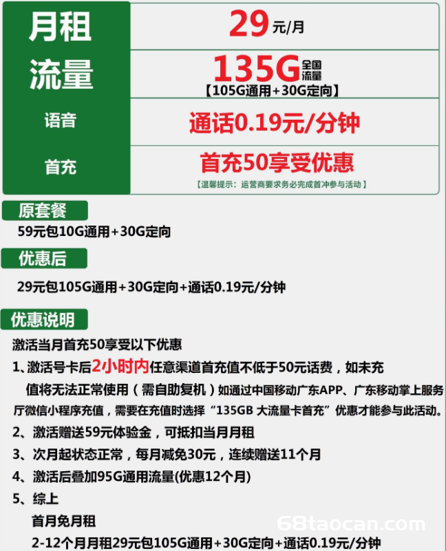 广东移动流量卡135G流量套餐介绍（闪耀卡申请办理入口）