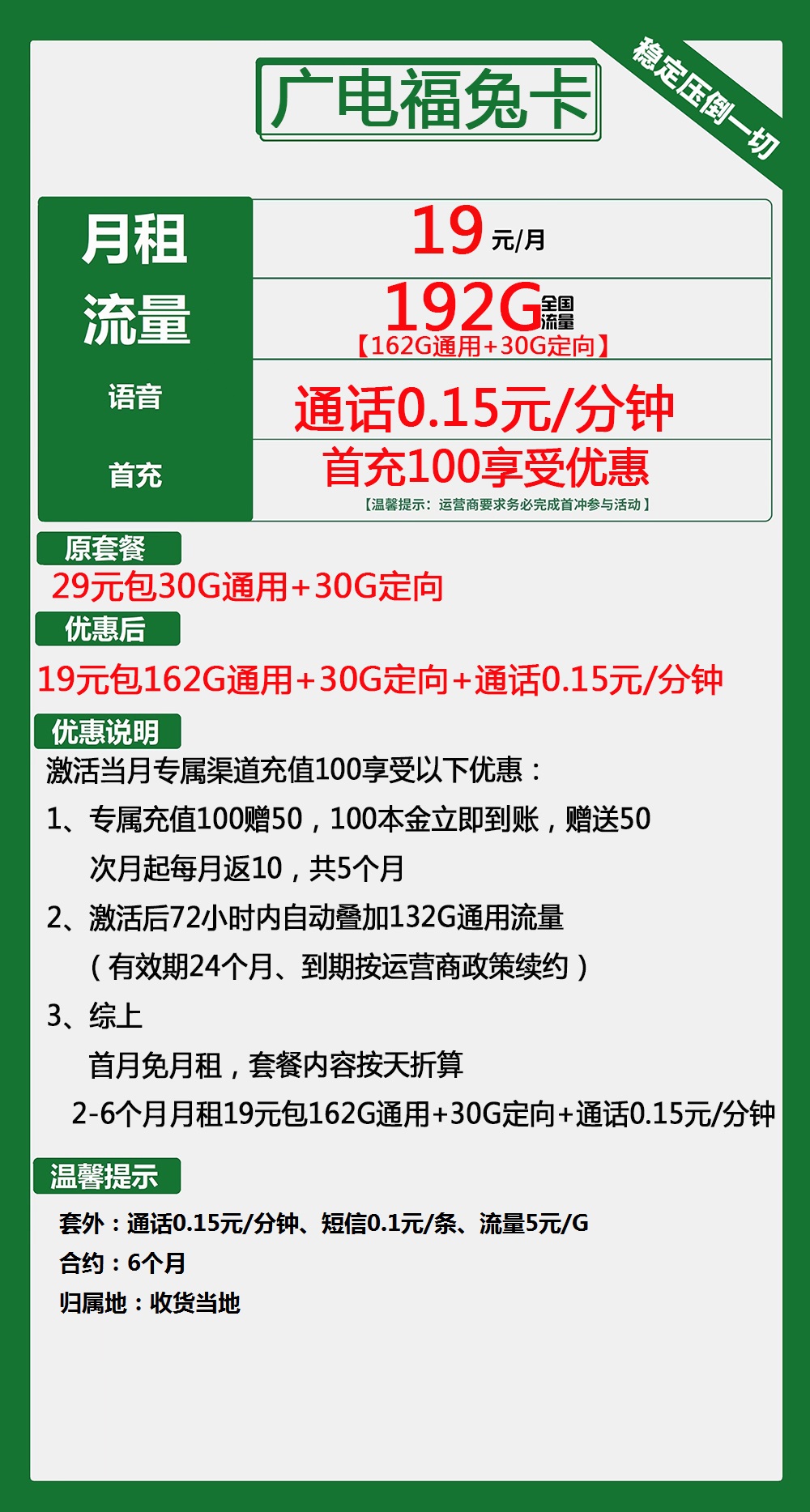 广电流量卡19元包162G通用+30G定向（福兔手机卡申请办理入口）