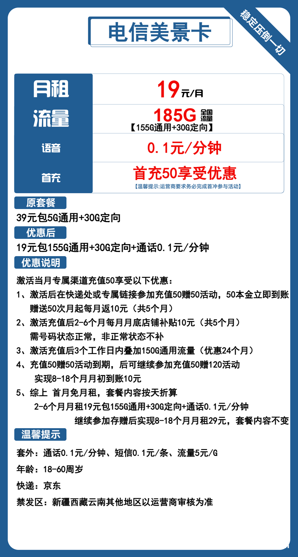 2024电信星卡19元包155G通用+30G定向（美景卡手机套餐申请办理入口）